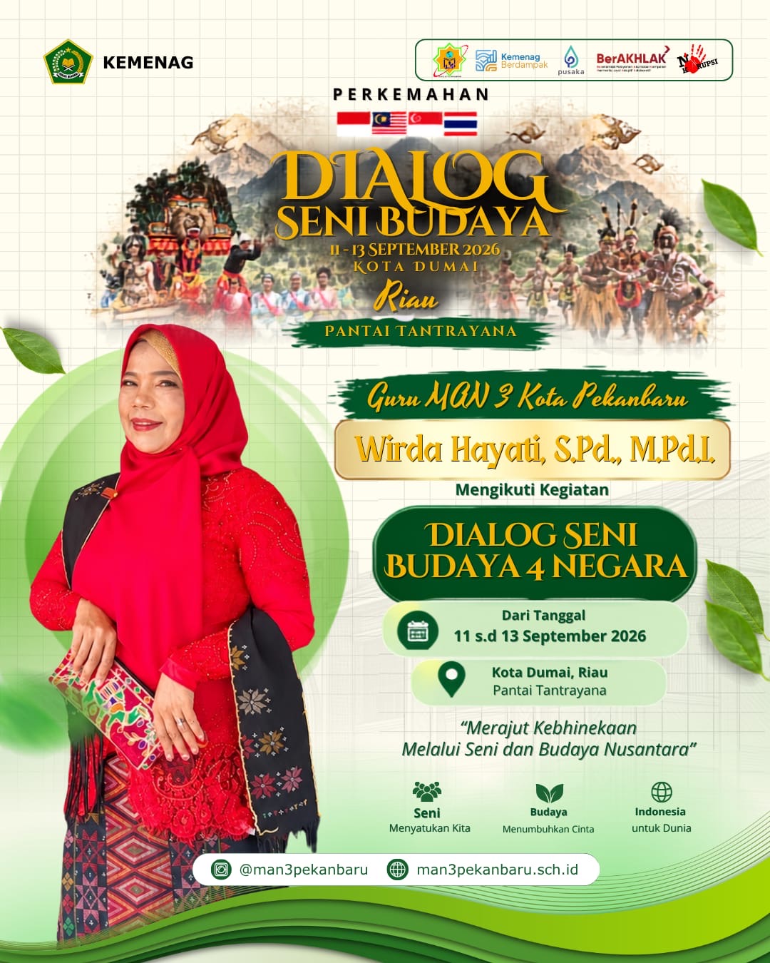 Guru MAN 3 Kota Pekanbaru Ikuti Perkemahan Dialog Seni Budaya 4 Negara di Dumai